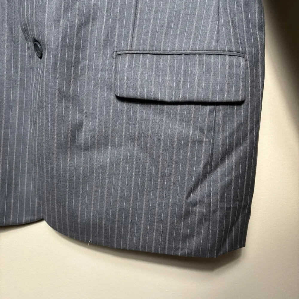 F.R. Tripler Mens Silk Wool Blend PIn Striped Gray Blazer Suit Coat Size 46